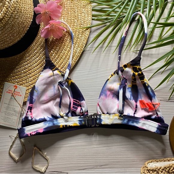 Maaji โ๏ธ Tie Dye Salmon + Navy Blue Fixed Triangle Bikini Top - Picture 7 of 9